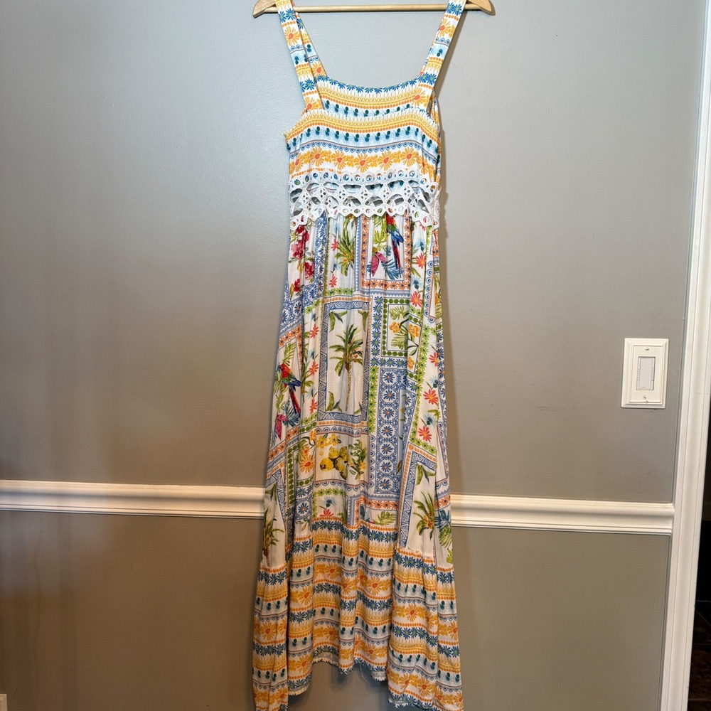 Cupshe Tropical Patchwork Maxi Dress Crochet Lace Waist Multi Color Medium